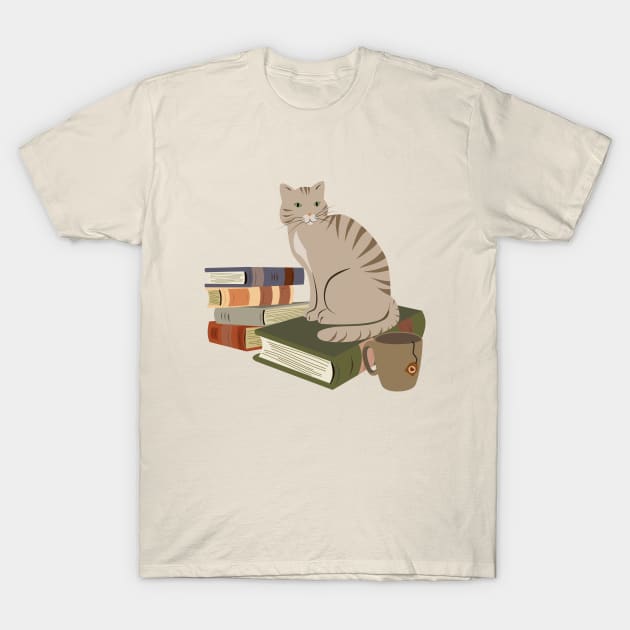 Cats, books, and tea T-Shirt by LittleAna